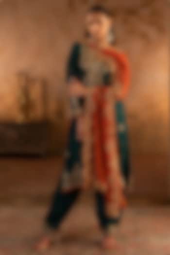 Bottle Green Silk Embroidered Kurta Set by Angad Singh at Pernia's Pop Up Shop