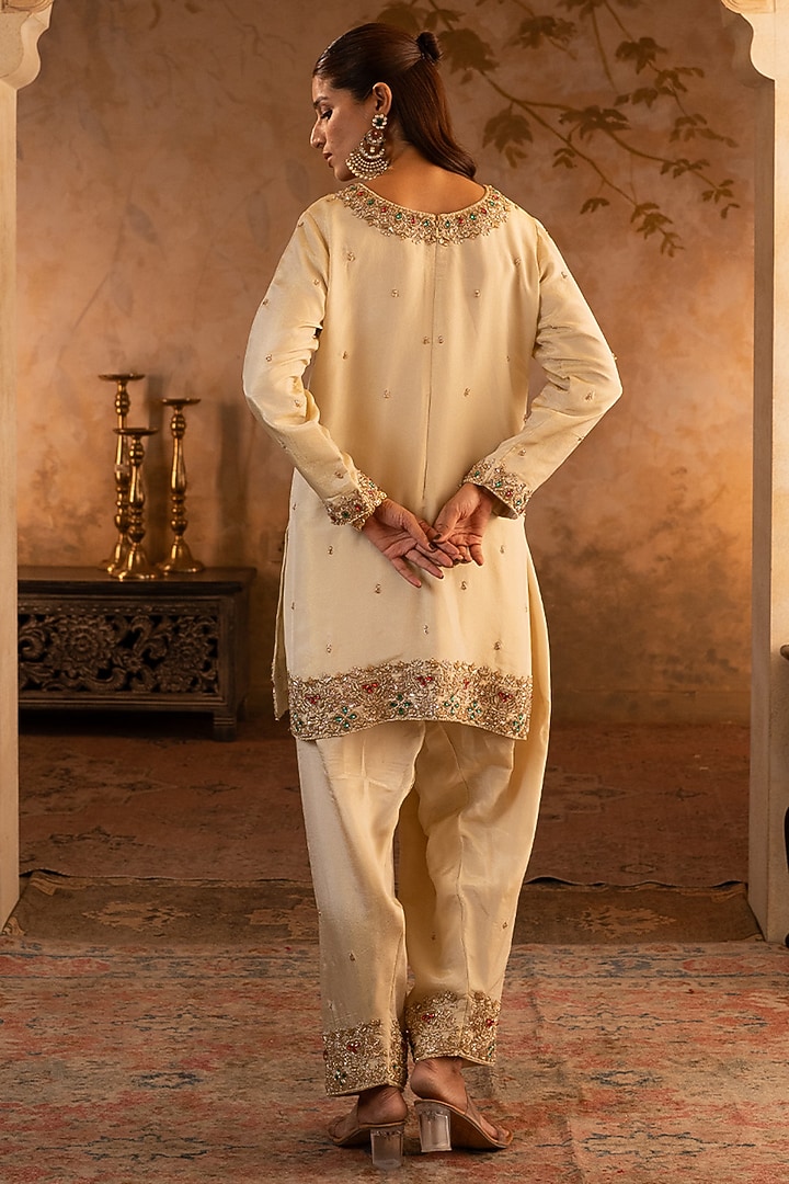Golden Tissue Embroidered Kurta Set by Angad Singh at Pernia's Pop Up Shop