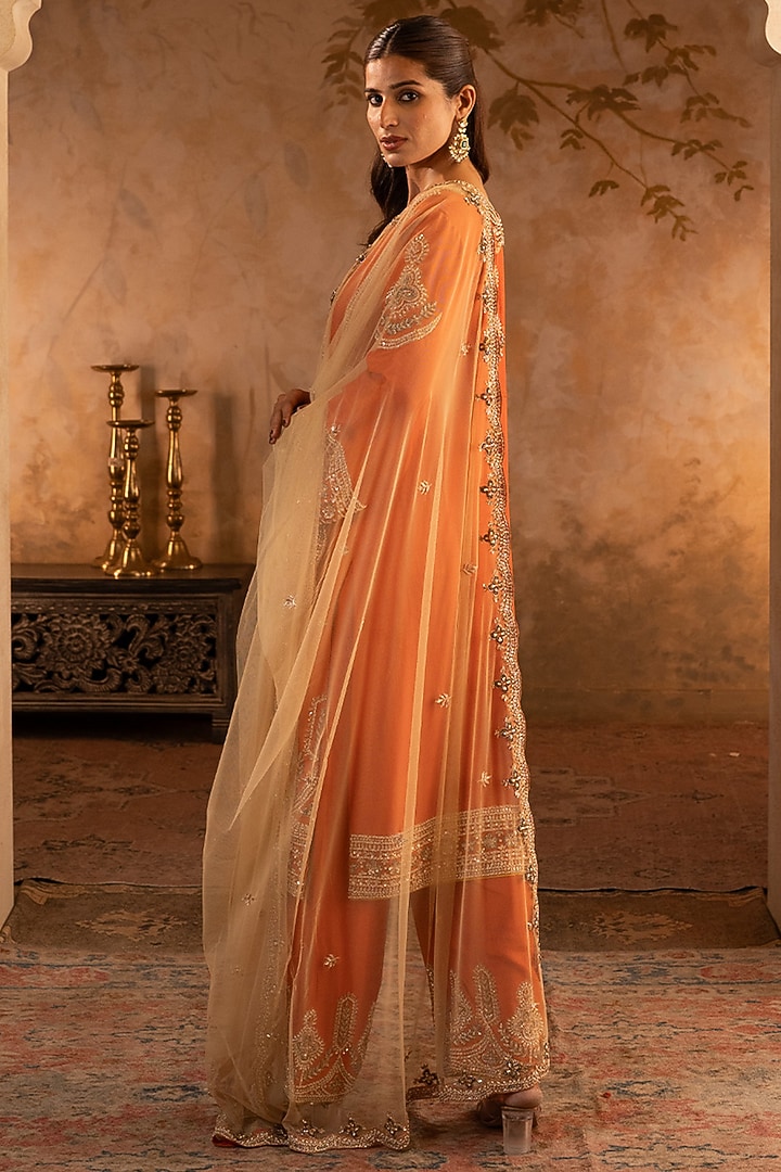 Rust Silk Embroidered Kurta Set by Angad Singh at Pernia's Pop Up Shop