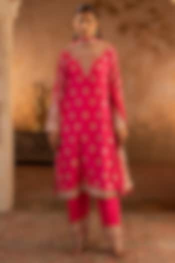 Fuchsia Pink Silk Embroidered Kurta Set by Angad Singh at Pernia's Pop Up Shop