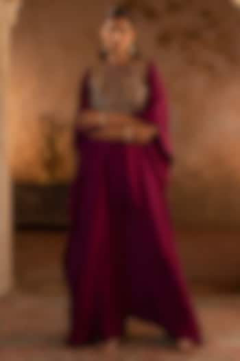 Crimson Red Silk Embroidered Kaftan Dress by Angad Singh at Pernia's Pop Up Shop