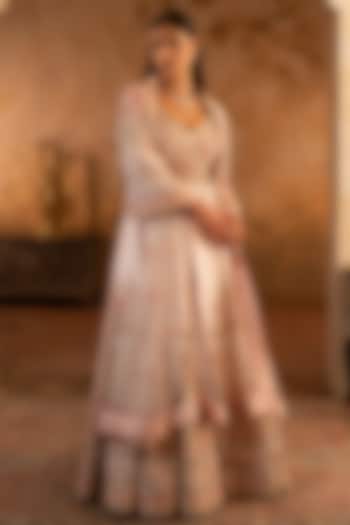 Blush Pink Raw Silk Embroidered Bridal Anarkali Set by Angad Singh at Pernia's Pop Up Shop