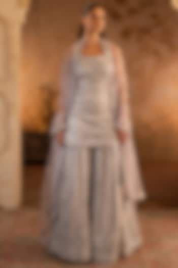 Grey Net Embroidered Bridal Sharara Set by Angad Singh at Pernia's Pop Up Shop