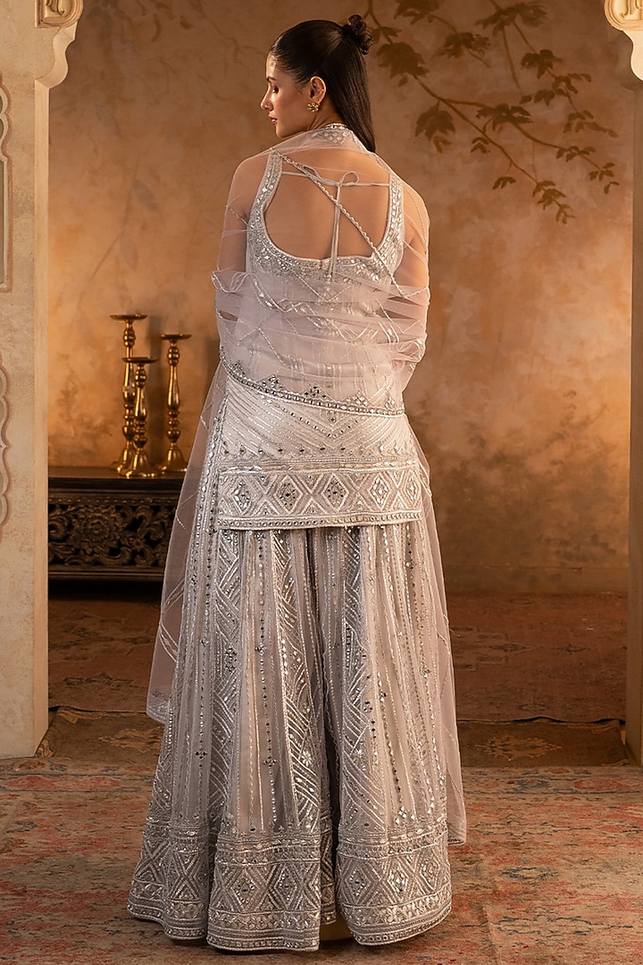 Grey Net Embroidered Bridal Sharara Set by Angad Singh at Pernia's Pop Up Shop