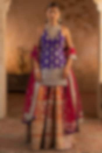 Multi-Colored Raw Silk Bridal Sharara Set by Angad Singh at Pernia's Pop Up Shop