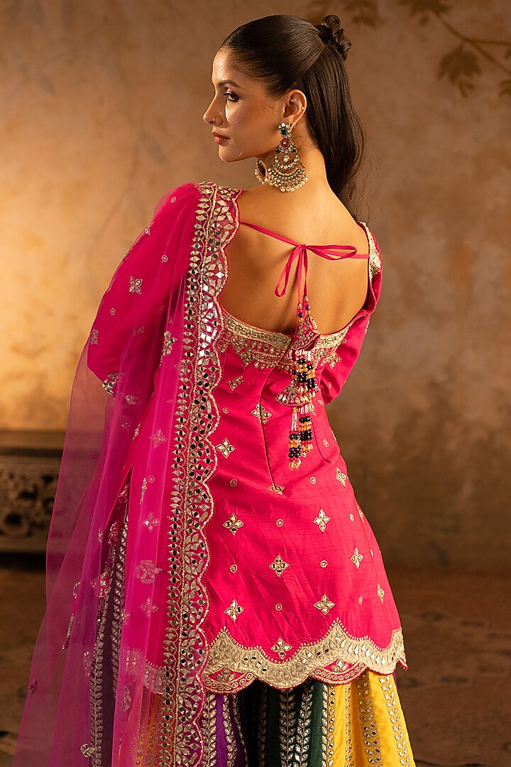 Multi-Colored Raw Silk Bridal Sharara Set by Angad Singh at Pernia's Pop Up Shop