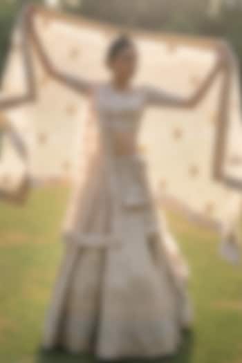 Ivory Raw Silk Zardosi Embroidered Bridal Lehenga Set by Angad Singh at Pernia's Pop Up Shop