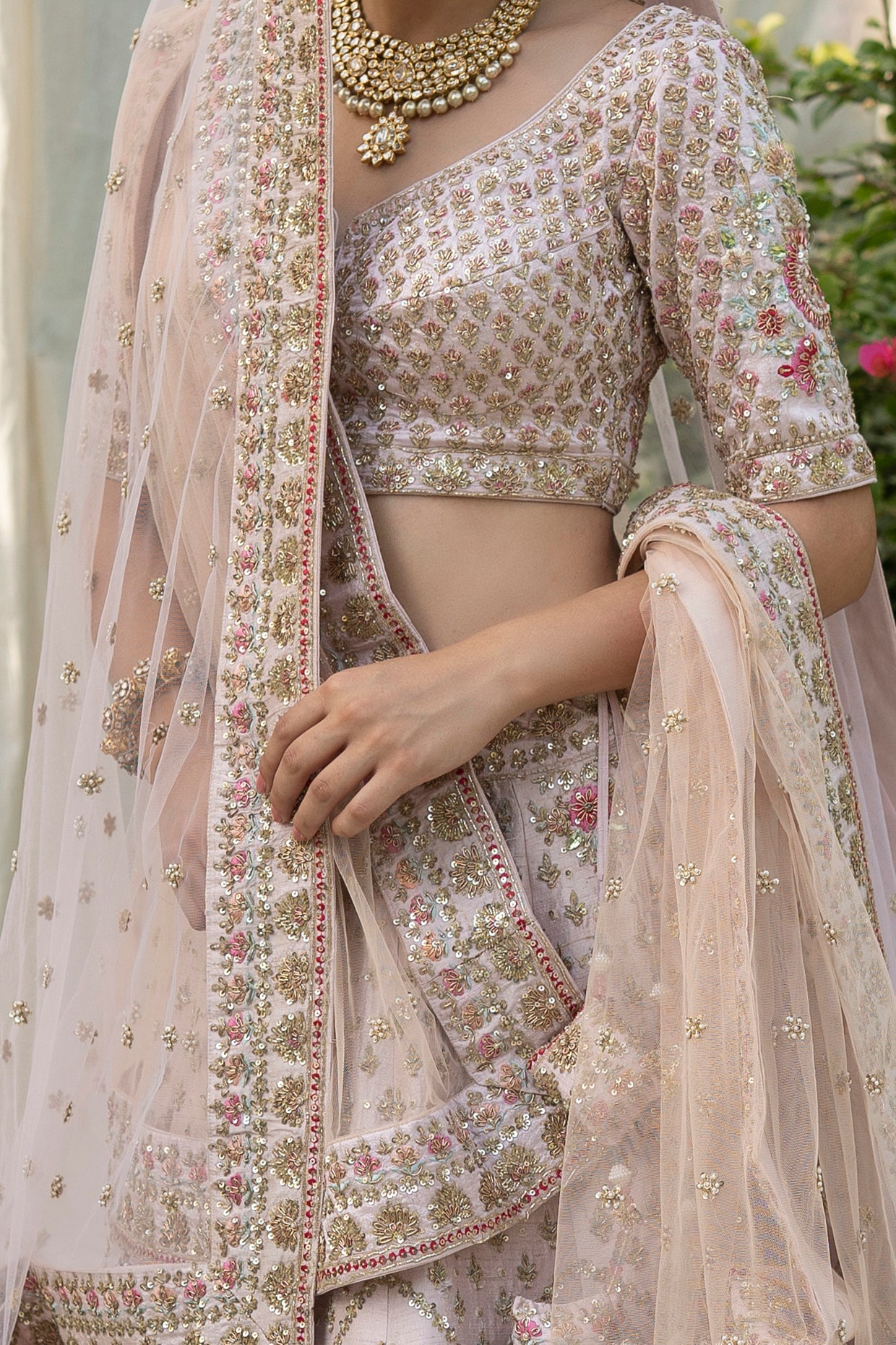 Buy Cream Floral Spring Garden Print Silkmul Embroidered Choli With Silkmul  Lehenga And Net Embroidered Dupatta by Designer PAYAL SINGHAL Online at  Ogaan.com