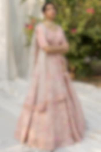 Peach Raw Silk Zardosi Embroidered Wedding Lehenga Set by Angad Singh at Pernia's Pop Up Shop