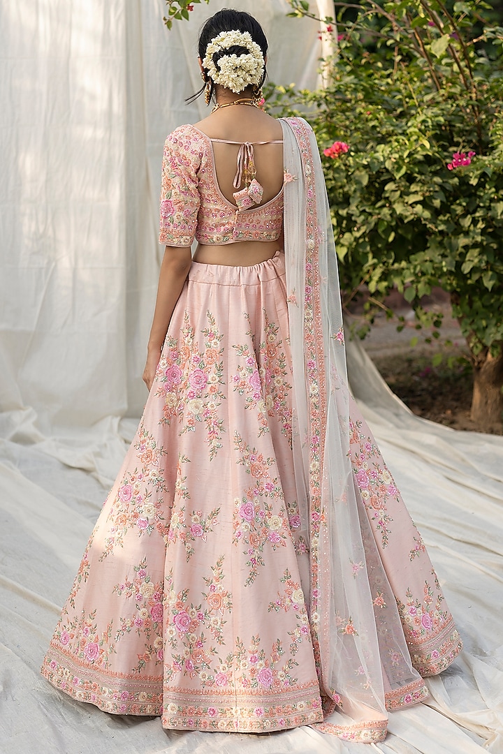 Blush Pink Raw Silk Embellished Lehenga Set Design by Angad Singh