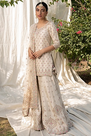 Ivory Cutdana Embroidered Sharara Set by Angad Singh