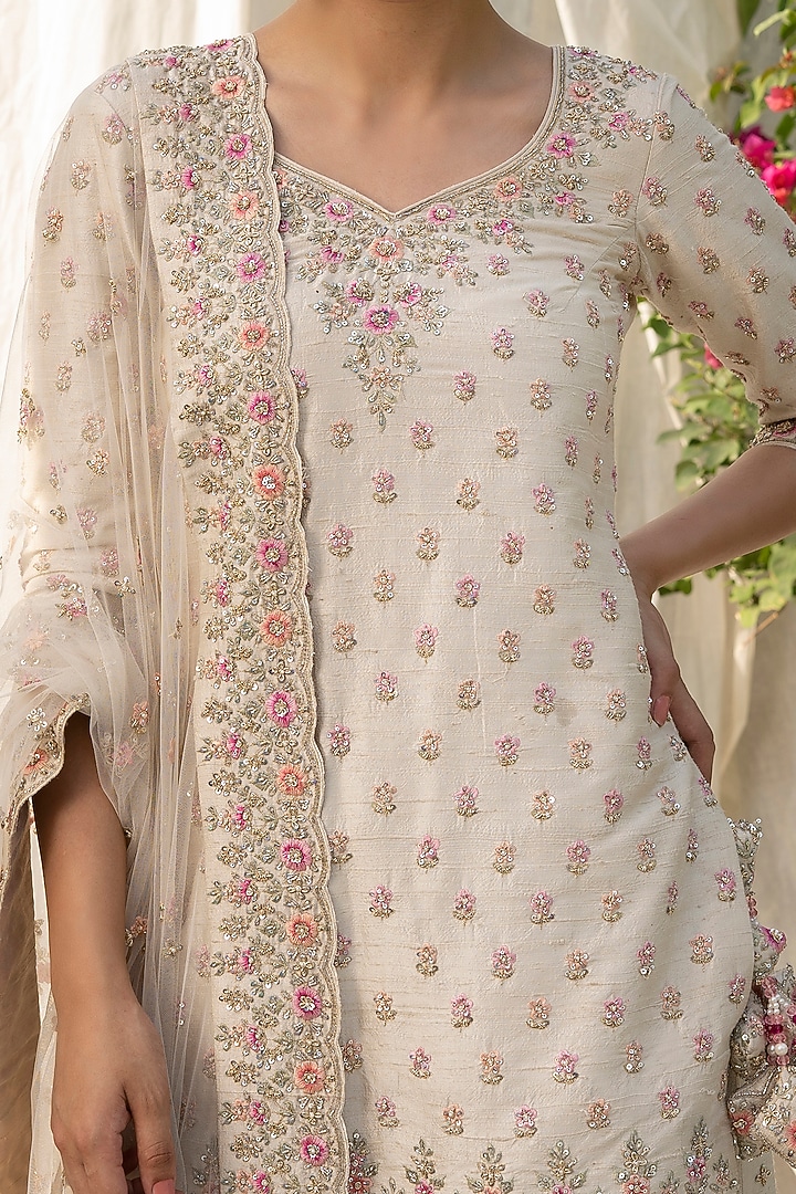 Ivory Cutdana Embroidered Bridal Sharara Set by Angad Singh at Pernia's Pop Up Shop