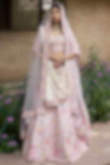 Blush Pink Raw Silk Embroidered Wedding Lehenga Set by Angad Singh at Pernia's Pop Up Shop