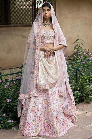 Blush Pink Raw Silk Embroidered Lehenga Set by Angad Singh