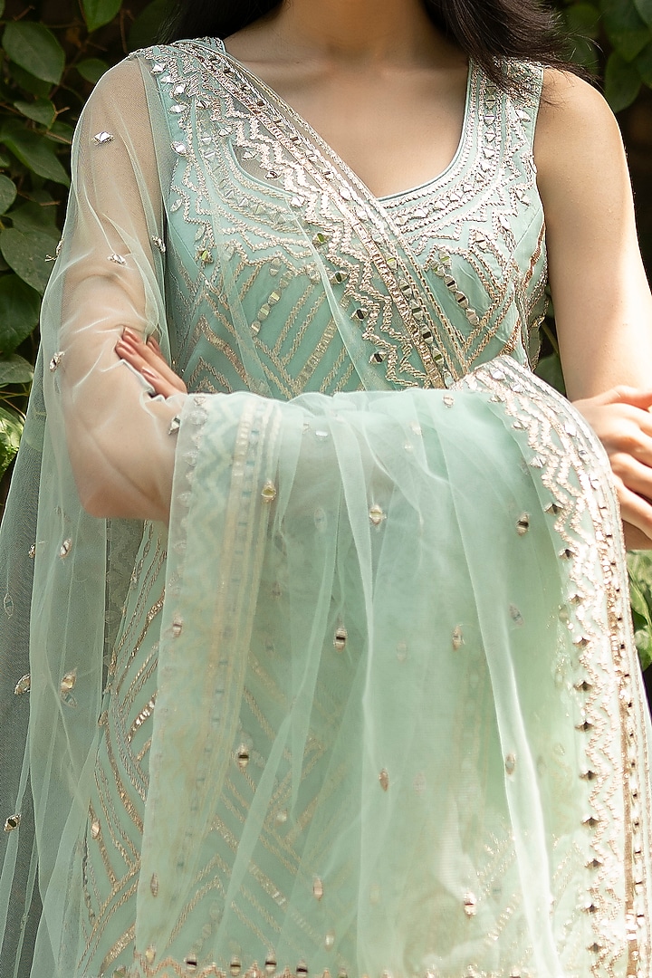 Mint Green Embroidered Wedding Sharara Set by Angad Singh at Pernia's Pop Up Shop