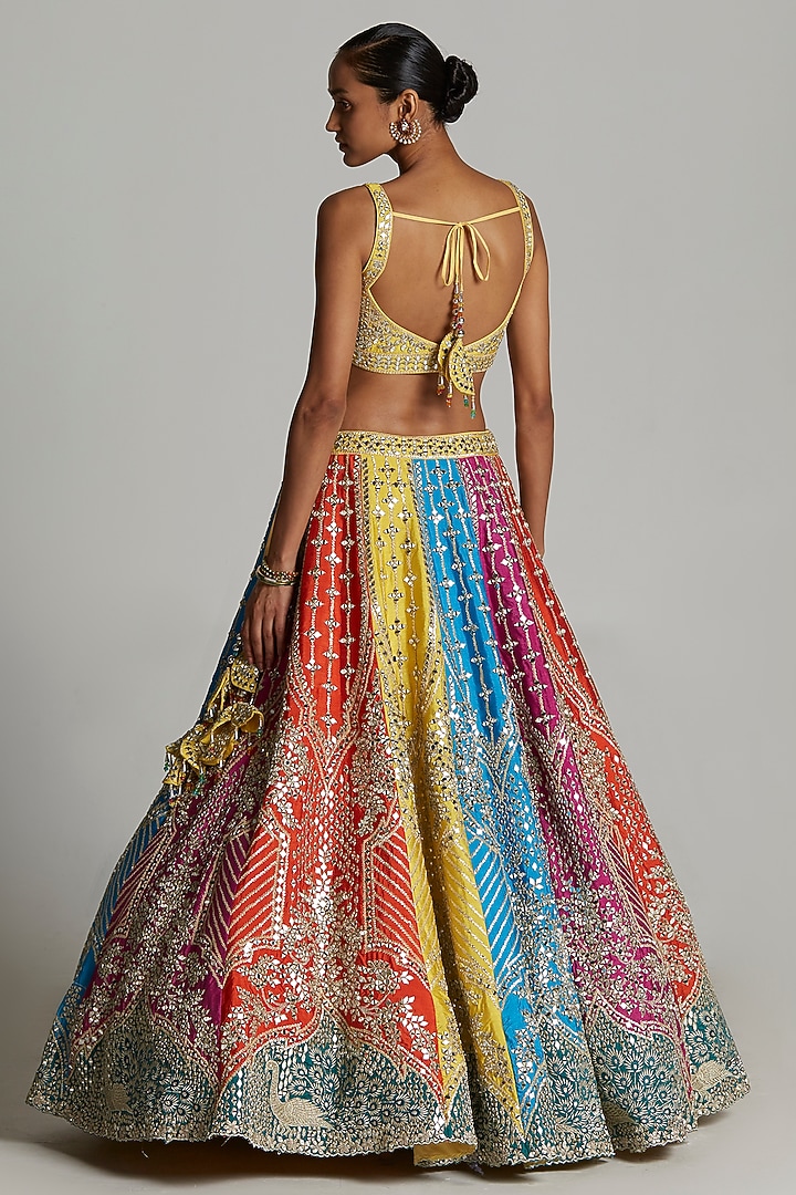 Multi-Colored Raw Silk Embroidered Wedding Lehenga Set by Angad Singh at Pernia's Pop Up Shop