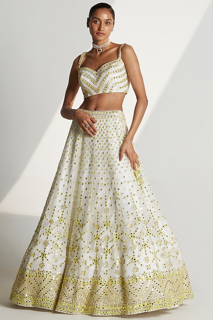 Ivory Organza Embroidered Wedding Lehenga Set by Angad Singh at Pernia's Pop Up Shop