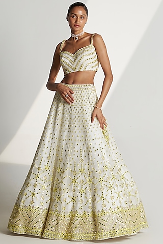Ivory Organza Embroidered Lehenga Set by Angad Singh