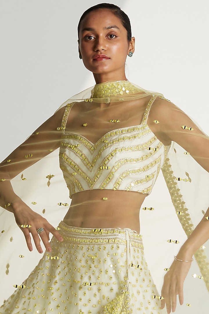 Ivory Organza Embroidered Wedding Lehenga Set by Angad Singh at Pernia's Pop Up Shop