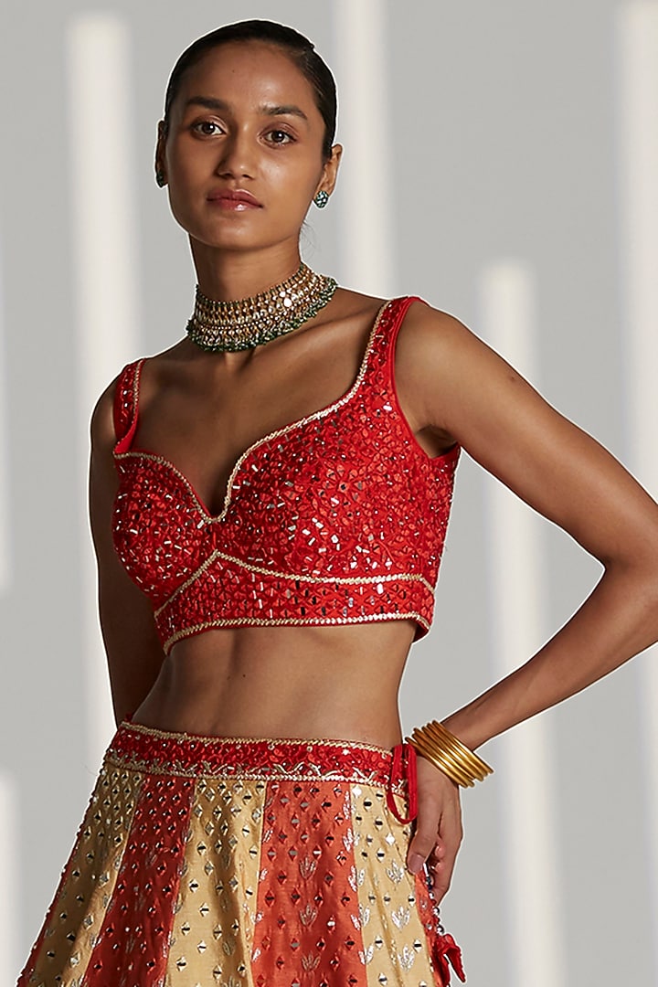 Multi-Colored Raw Silk Embroidered Wedding Lehenga Set by Angad Singh at Pernia's Pop Up Shop