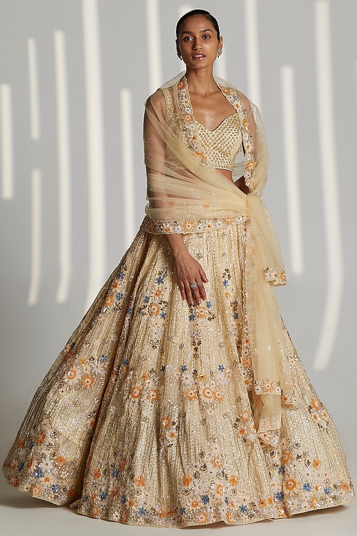 Gold Organza Embroidered Lehenga Set by Angad Singh
