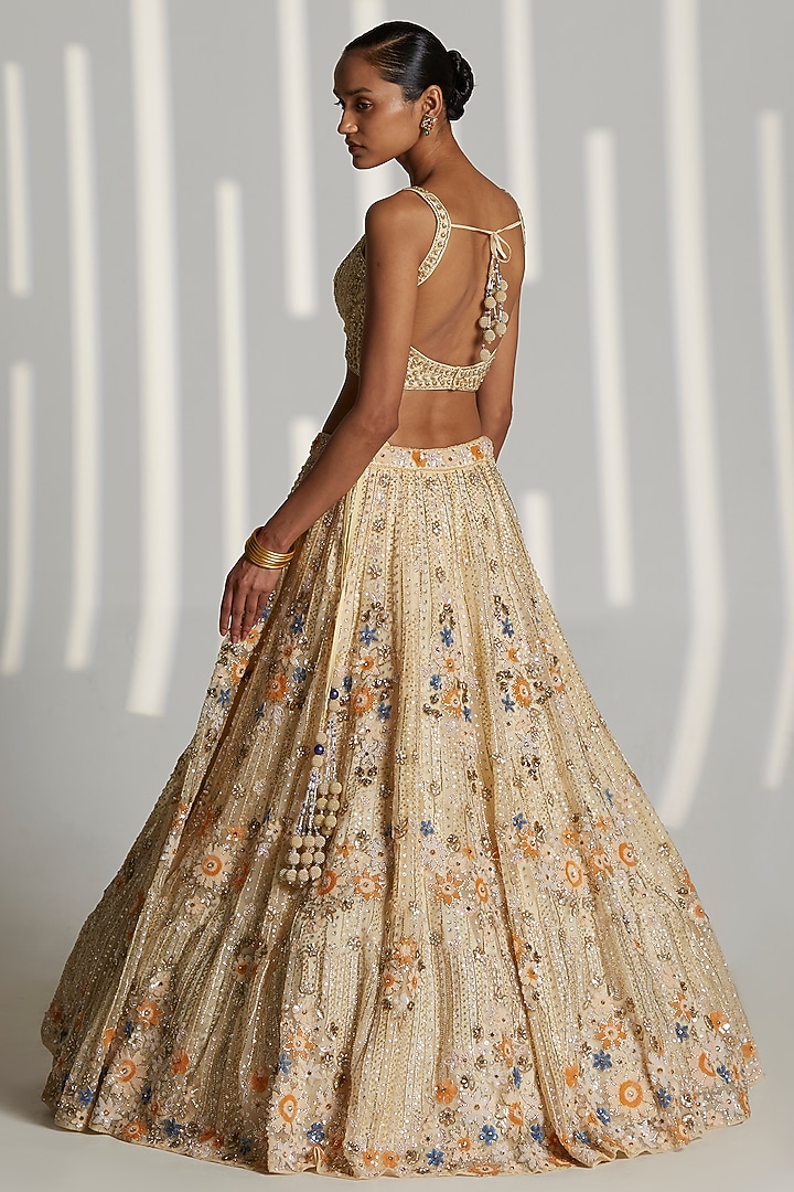 Gold Organza Embroidered Bridal Lehenga Set by Angad Singh at Pernia's Pop Up Shop