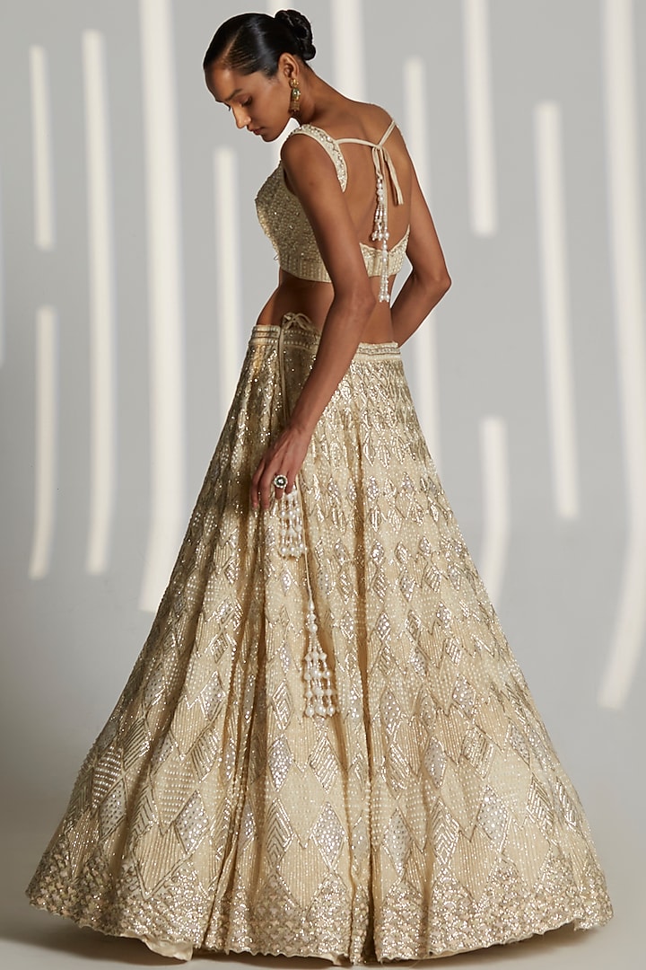 Ivory Organza Embroidered Bridal Lehenga Set by Angad Singh at Pernia's Pop Up Shop