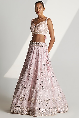 Blush Pink Organza Embroidered Lehenga Set by Angad Singh