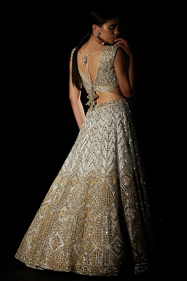 Grey Organza Embroidered Wedding Lehenga Set by Angad Singh at Pernia's Pop Up Shop