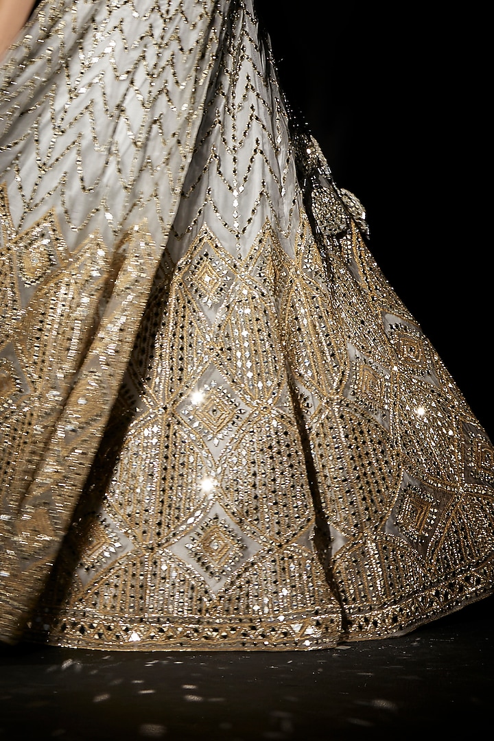 Grey Organza Embroidered Wedding Lehenga Set by Angad Singh at Pernia's Pop Up Shop