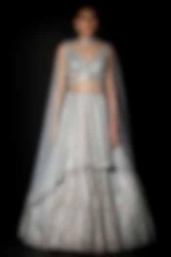 Ice Blue Organza Embroidered Bridal Lehenga Set by Angad Singh at Pernia's Pop Up Shop