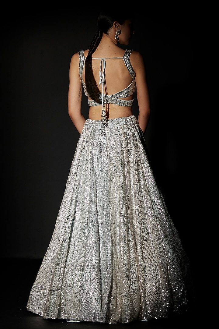 Ice Blue Organza Embroidered Bridal Lehenga Set by Angad Singh at Pernia's Pop Up Shop