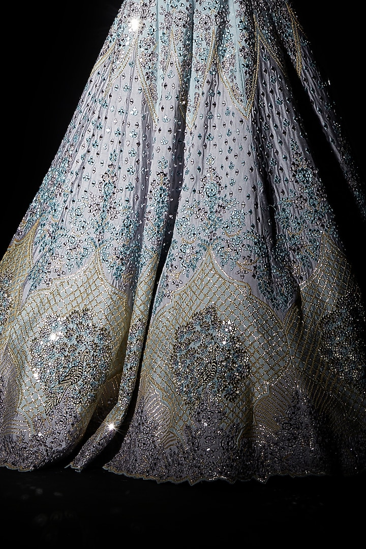 Ice Blue Raw Silk Embroidered Wedding Lehenga Set by Angad Singh at Pernia's Pop Up Shop
