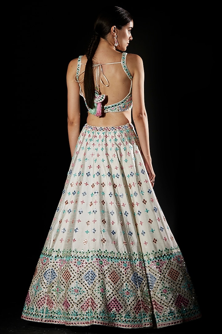 White Raw Silk Embroidered Wedding Lehenga Set by Angad Singh at Pernia's Pop Up Shop