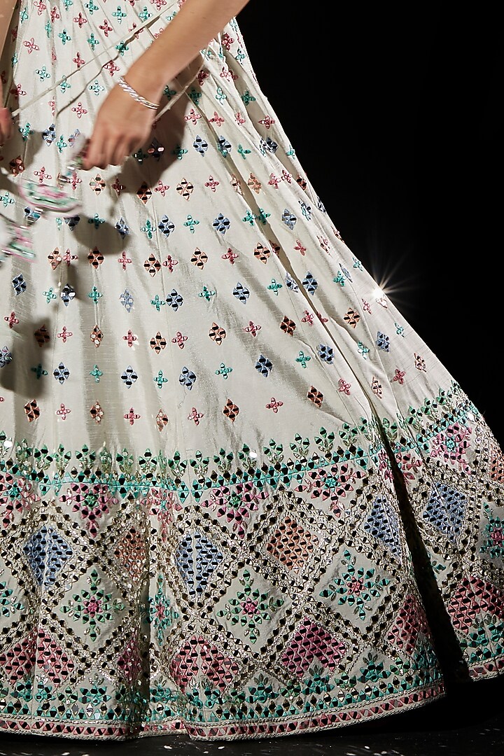 White Raw Silk Embroidered Wedding Lehenga Set by Angad Singh at Pernia's Pop Up Shop