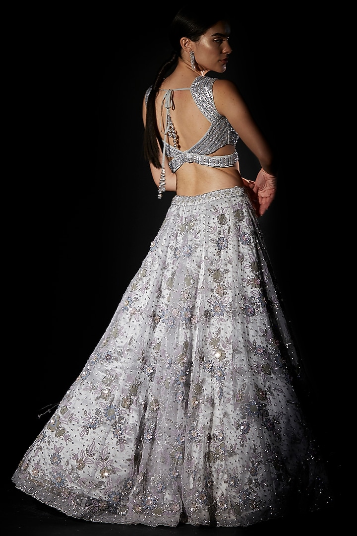 Grey Organza Embroidered Bridal Lehenga Set by Angad Singh at Pernia's Pop Up Shop