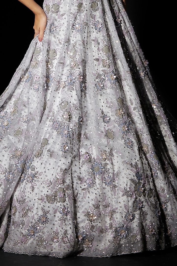 Grey Organza Embroidered Bridal Lehenga Set by Angad Singh at Pernia's Pop Up Shop