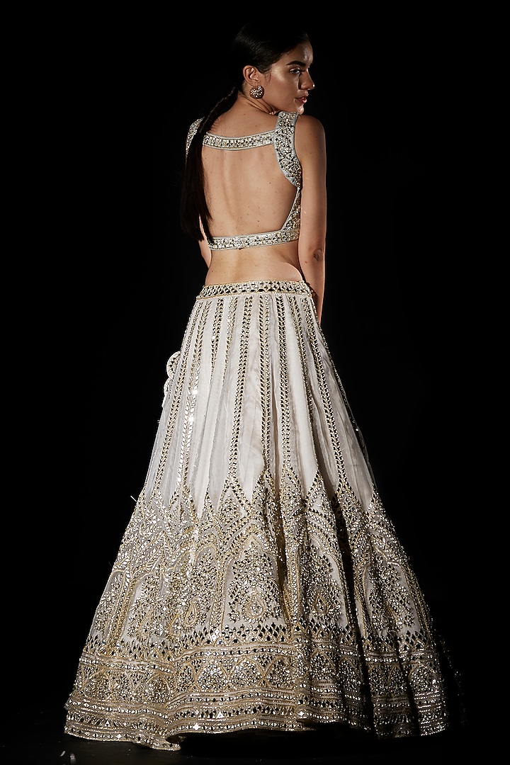 Ivory Organza Embroidered Wedding Lehenga Set by Angad Singh at Pernia's Pop Up Shop