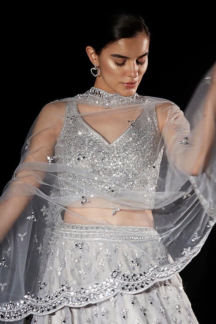 Grey Organza Embroidered Wedding Lehenga Set by Angad Singh at Pernia's Pop Up Shop
