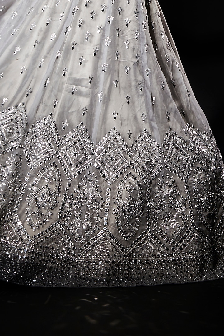 Grey Organza Embroidered Wedding Lehenga Set by Angad Singh at Pernia's Pop Up Shop