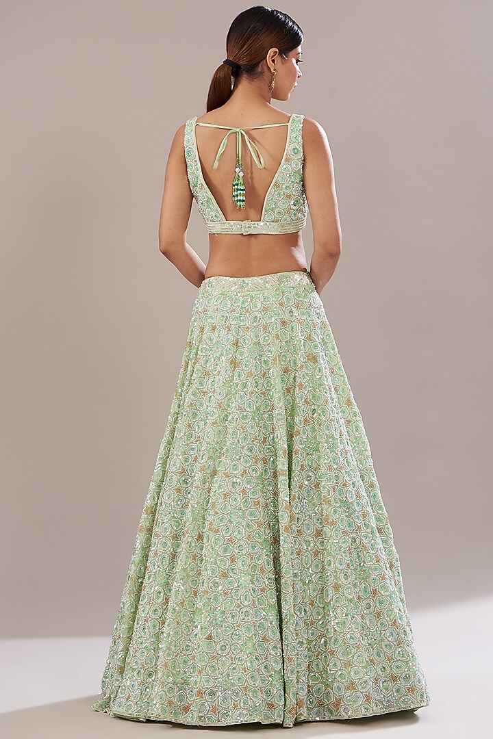 Sea Green Organza Embroidered Bridal Lehenga Set by Angad Singh at Pernia's Pop Up Shop