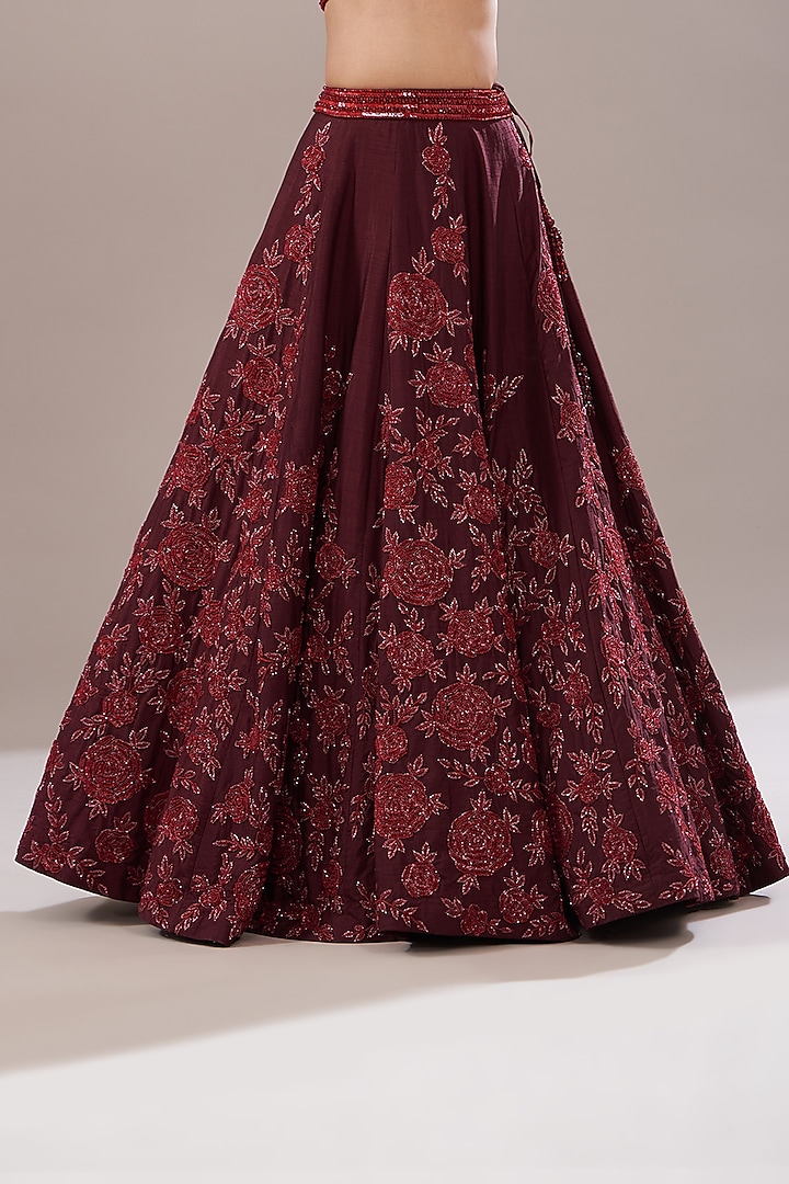 Maroon Raw Silk Embroidered Bridal Lehenga Set by Angad Singh at Pernia's Pop Up Shop
