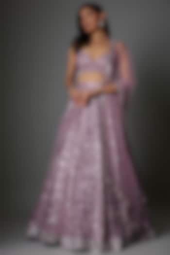 Mauve Organza Hand Embroidered Bridal Lehenga set by Angad Singh at Pernia's Pop Up Shop