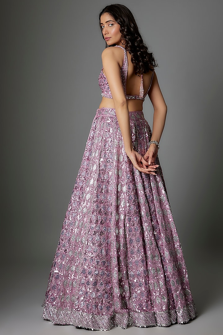 Mauve Organza Hand Embroidered Bridal Lehenga set by Angad Singh at Pernia's Pop Up Shop