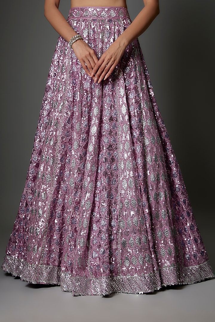 Mauve Organza Hand Embroidered Bridal Lehenga set by Angad Singh at Pernia's Pop Up Shop