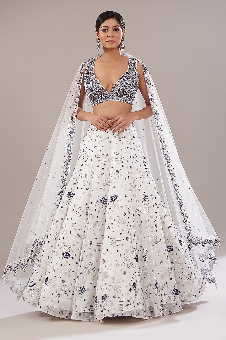 White Organza Embroidered Wedding Lehenga Set by Angad Singh at Pernia's Pop Up Shop