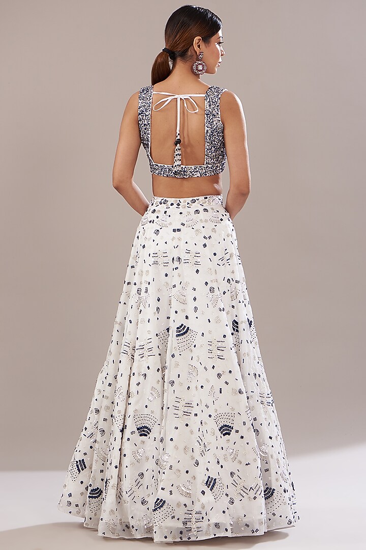 White Organza Embroidered Wedding Lehenga Set by Angad Singh at Pernia's Pop Up Shop