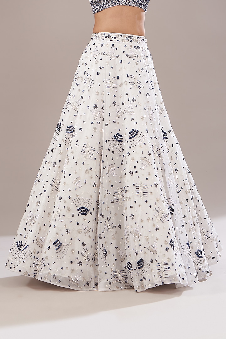 White Organza Embroidered Wedding Lehenga Set by Angad Singh at Pernia's Pop Up Shop