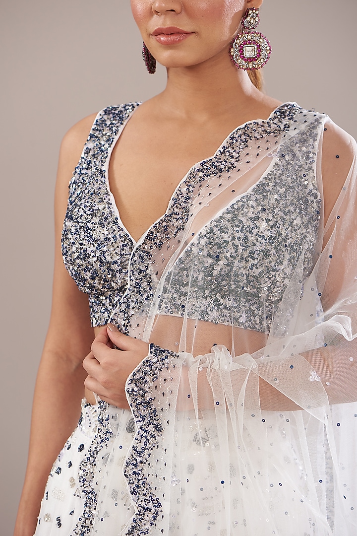 White Organza Embroidered Wedding Lehenga Set by Angad Singh at Pernia's Pop Up Shop