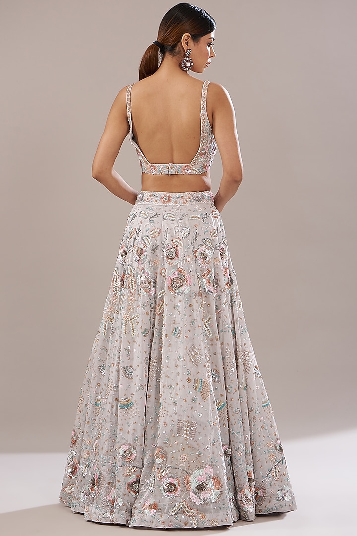 Grey Organza Embroidered Bridal Lehenga Set by Angad Singh at Pernia's Pop Up Shop